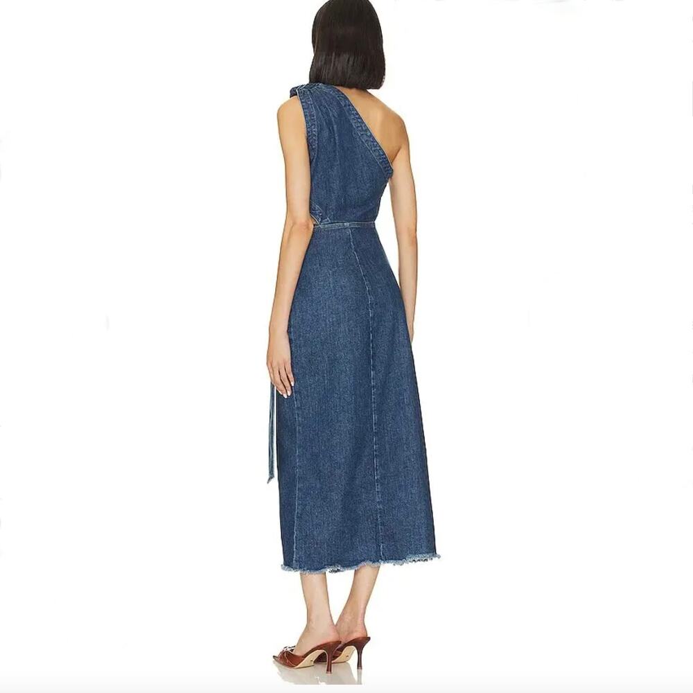 NWT Jonathan Simkhai Doran Denim Midi Dress - One Shoulder - Blue Covina - Sz S - Picture 2 of 8